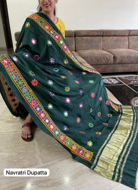 Tew Silk With Embroidery And Foil Mirror Work Navratri Dupatta
